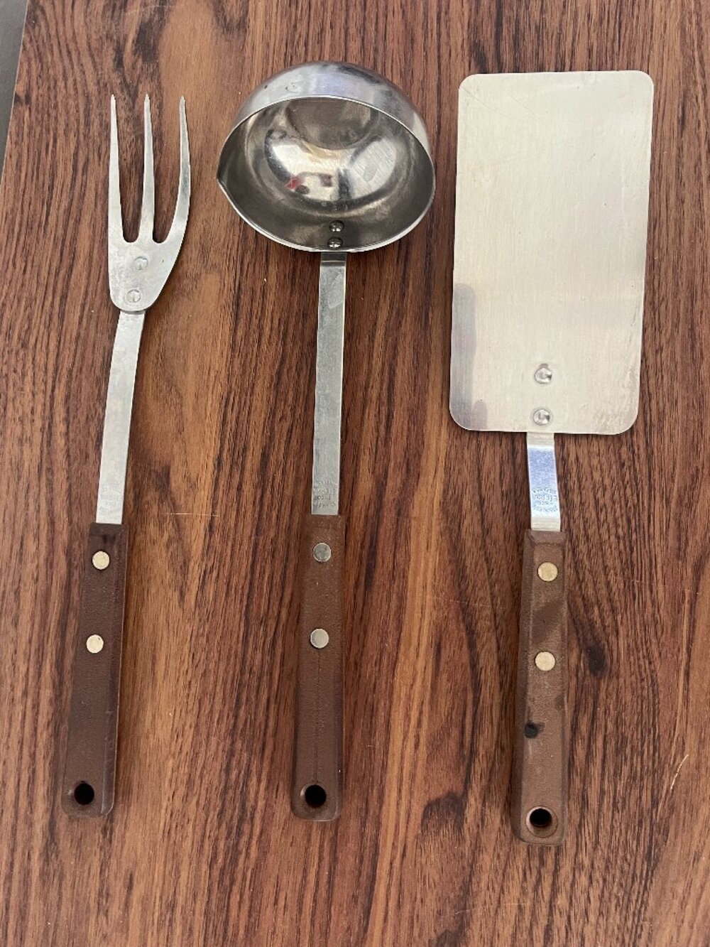 VTG Ekco Eterna Stainless Steel MCM Wooden Spatula Ladle Carving Fork Set of 3